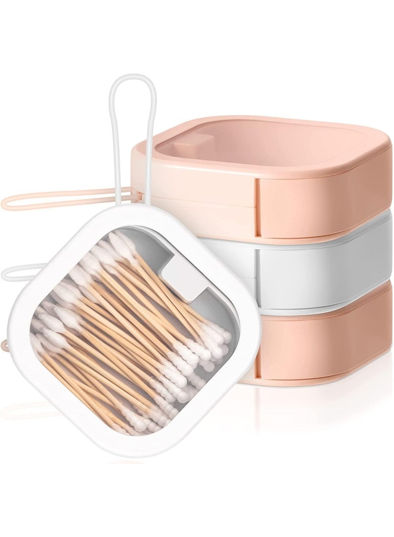 CLENEA 4 Pcs Hair Tie Organizer, Portable Hair Accessory Storage Containers Small Stackable Hair Ties Qtip Travel Holder Cotton Swab Dispenser,Organizer Box (4PCS,(2Pink+2white)) - Image 1